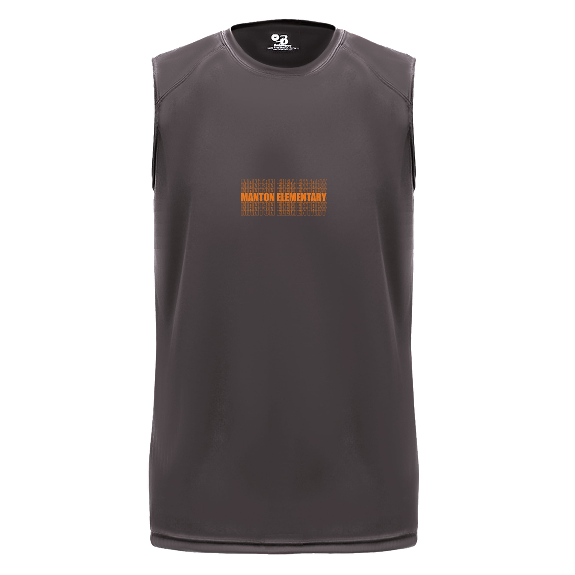 manton-stacked-echo-badger-b-core-sleeveless-performance-tee — Graphite — Front — source sha256 3b428e6c414dc8b669fb0ad10282ebe1c104e0a52354e2b5352f7c592d9058a1 — Color position 2