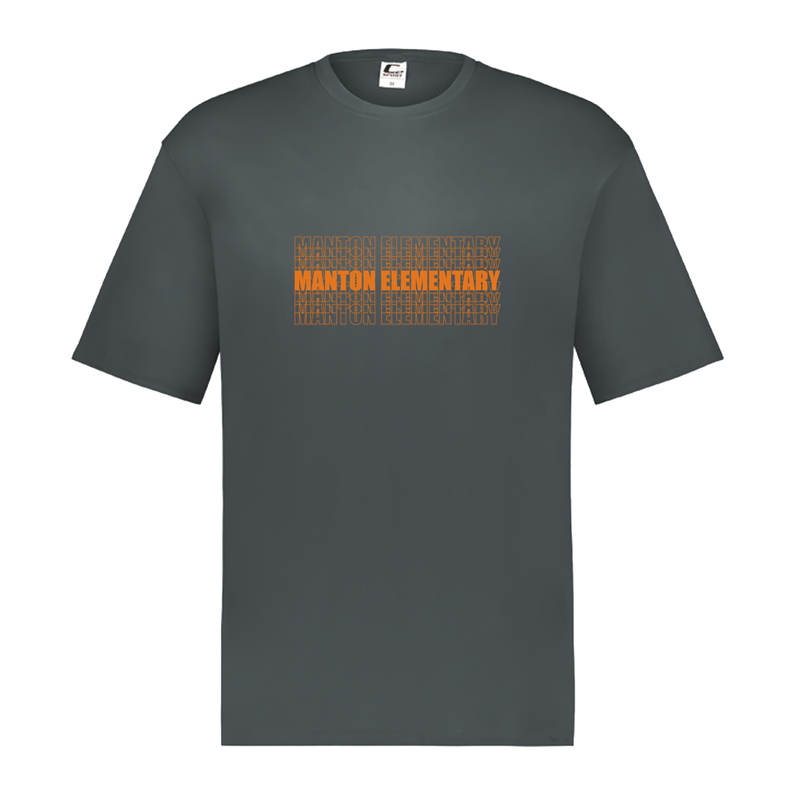 manton-stacked-echo-c2-kids-performance-short-sleeve-tee — Graphite — Front — source sha256 4dfb8a7e590181fba33875a4042c201691f2971d4f27fe7650a0b96d7d012772 — Color position 4