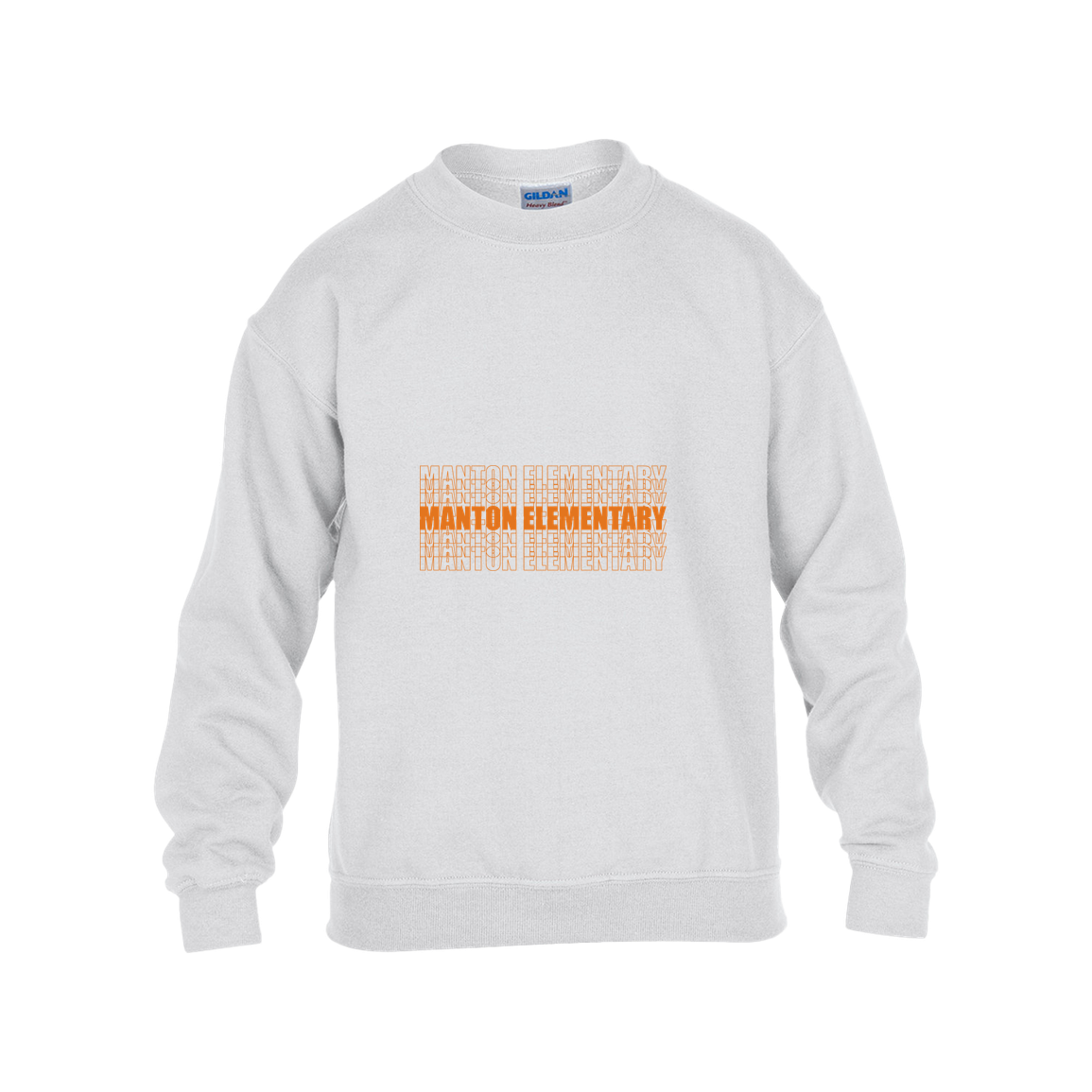 manton-stacked-echo-gildan-kids-heavy-blend-fleece-crew — White — Front — source sha256 522dcf6bede72fe7dd84da99fe7bfdf64970231be3c3669d8401202ac9950e87 — Color position 4