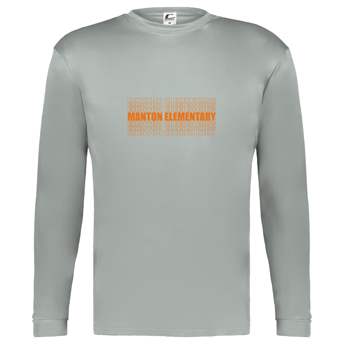 manton-stacked-echo-c2-kids-performance-long-sleeve-tee — Silver — Front — source sha256 6985230ca63c7d6086ac4f7bf098e243abae61e5ea942406cfd96c598c282f88 — Color position 3