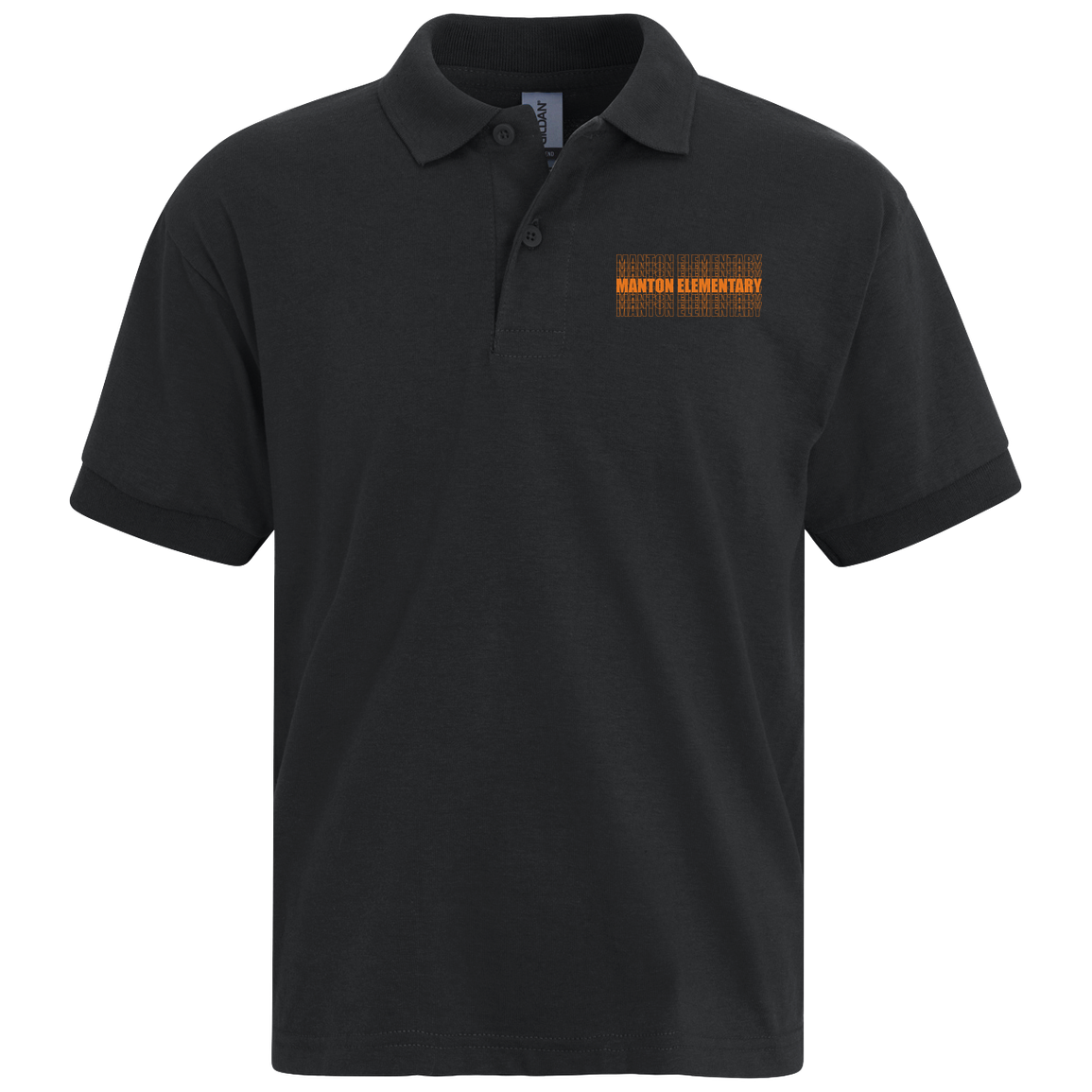 manton-stacked-echo-gildan-kids-jersey-polo — Black — Front — source sha256 6d9d3910e19b4fef90368a716764e8282c2f627075814a7a8892d8807c58cf14 — Color position 2