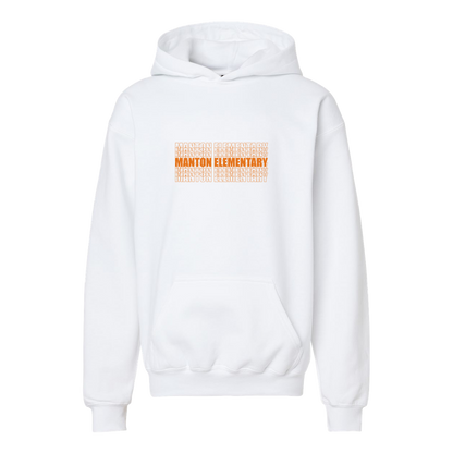 manton-stacked-echo-gildan-kids-midweight-fleece-hoodie — White — Front — source sha256 6fe478cbe5e6c702573065cd902c7c0dac9a5f87ba61d9df668ebc515ae71011 — Color position 1
