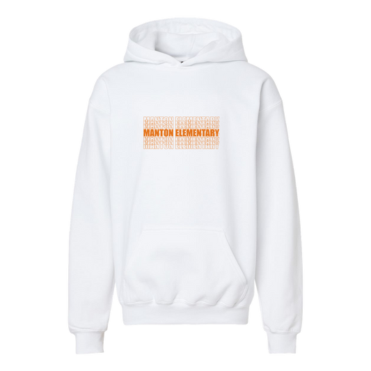 manton-stacked-echo-gildan-kids-midweight-fleece-hoodie — White — Front — source sha256 6fe478cbe5e6c702573065cd902c7c0dac9a5f87ba61d9df668ebc515ae71011 — Color position 1