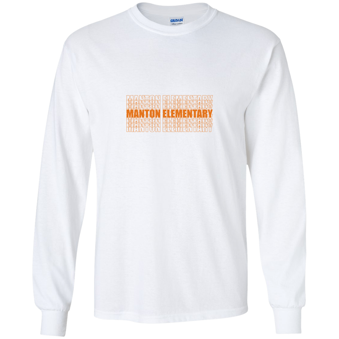 manton-stacked-echo-gildan-youth-ls-t-shirt — White — Front — source sha256 726a01e504d0fd8597408f7261ee31fe27847536b9cf4404f683b2febe4bc66b — Color position 2