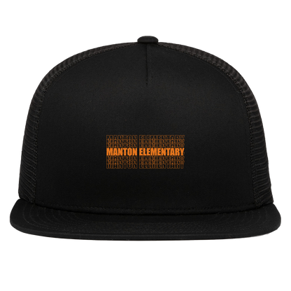 manton-stacked-echo-pacific-headwear-d-series-5-panel-trucker-snapback-cap — Black — Front — source sha256 7be29a085215c19548ed2d6c907c3726dbfc824b7e601c90a228f5edeb90857b — Color position 1