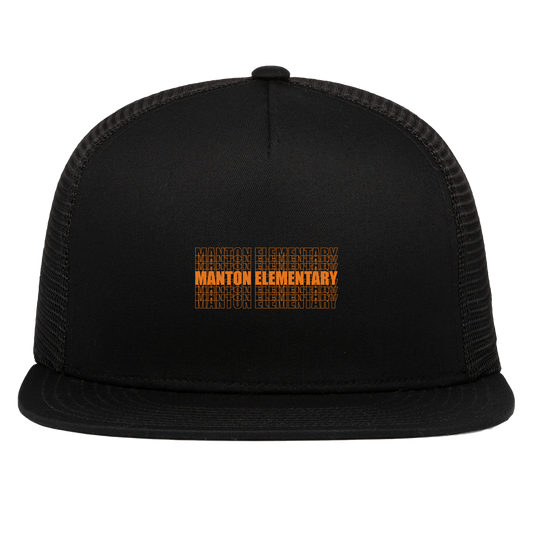 manton-stacked-echo-pacific-headwear-d-series-5-panel-trucker-snapback-cap — Black — Front — source sha256 7be29a085215c19548ed2d6c907c3726dbfc824b7e601c90a228f5edeb90857b — Color position 1