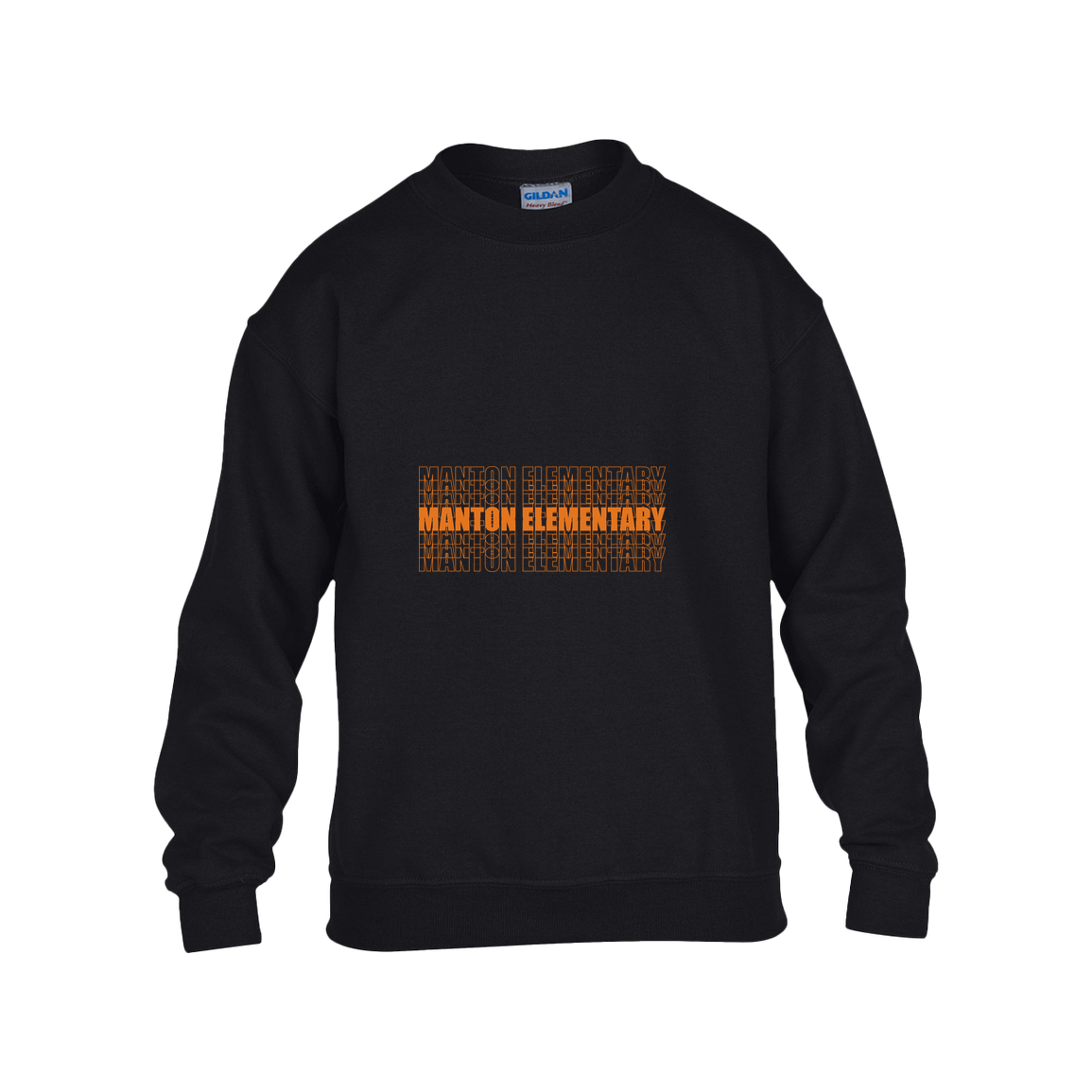 manton-stacked-echo-gildan-kids-heavy-blend-fleece-crew — Black — Front — source sha256 842243900f48d24f181ad1ca965e86f3ebc78560896b9891a21772e34dd28f2d — Color position 1