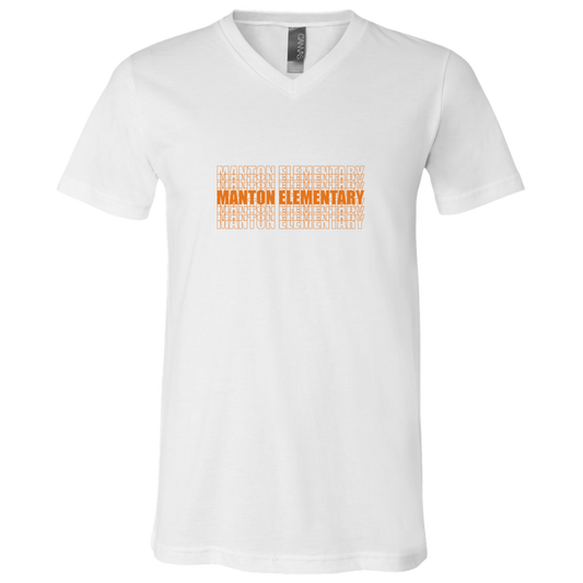 manton-stacked-echo-bella-canvas-unisex-jersey-ss-v-neck-t-shirt — White — Front — source sha256 8f40719146e3e877d58c7be5e75a28ff6695e117c8257b425ffdac851dac3a37 — Color position 1