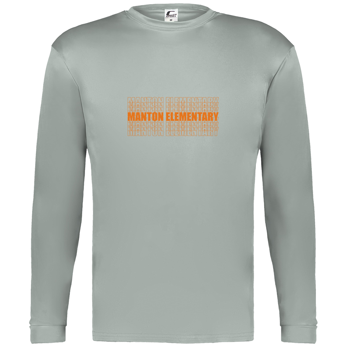 manton-stacked-echo-c2-mens-performance-long-sleeve-tee — Silver — Front — source sha256 95bc8c6c08eaeed880dc3539cd68ac8d5dc87f17ebd6d74d2d5471faafeb78c5 — Color position 3