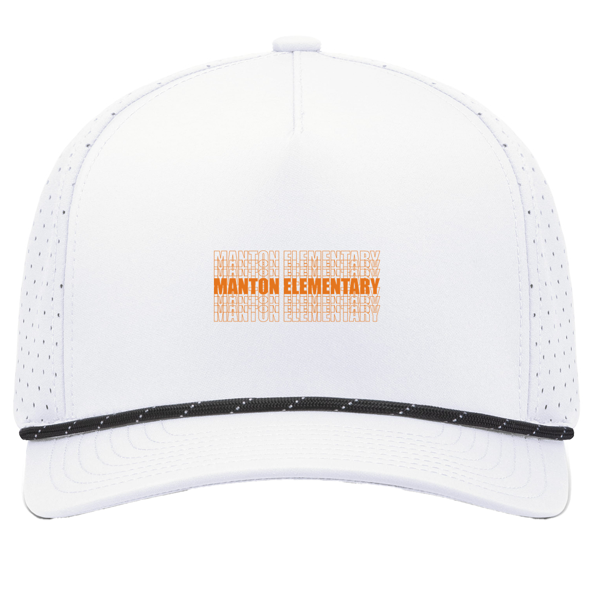 manton-stacked-echo-pacific-headwear-weekender-perforated-snapback-cap — White/Black — Front — source sha256 9c77becce38b67e90da1b3c8f9cb8e08d331e5468ef2410eda6ca115663376f4 — Color position 7