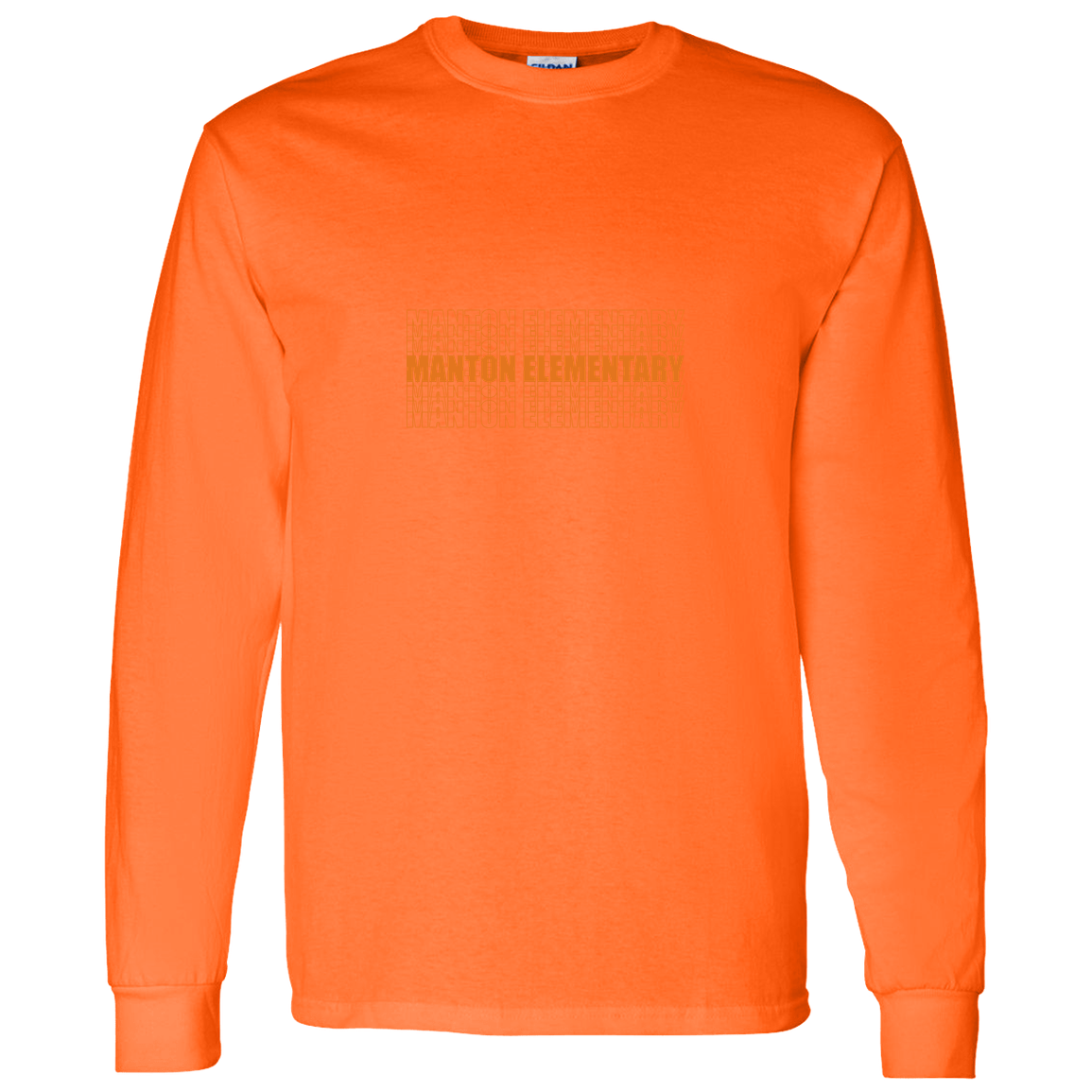 manton-stacked-echo-gildan-ls-t-shirt-5-3-oz — Safety Orange — Front — source sha256 9d817626f93903d10dfb4888833bd06f741ecae57094553f22da8d7bc9a216b8 — Color position 6