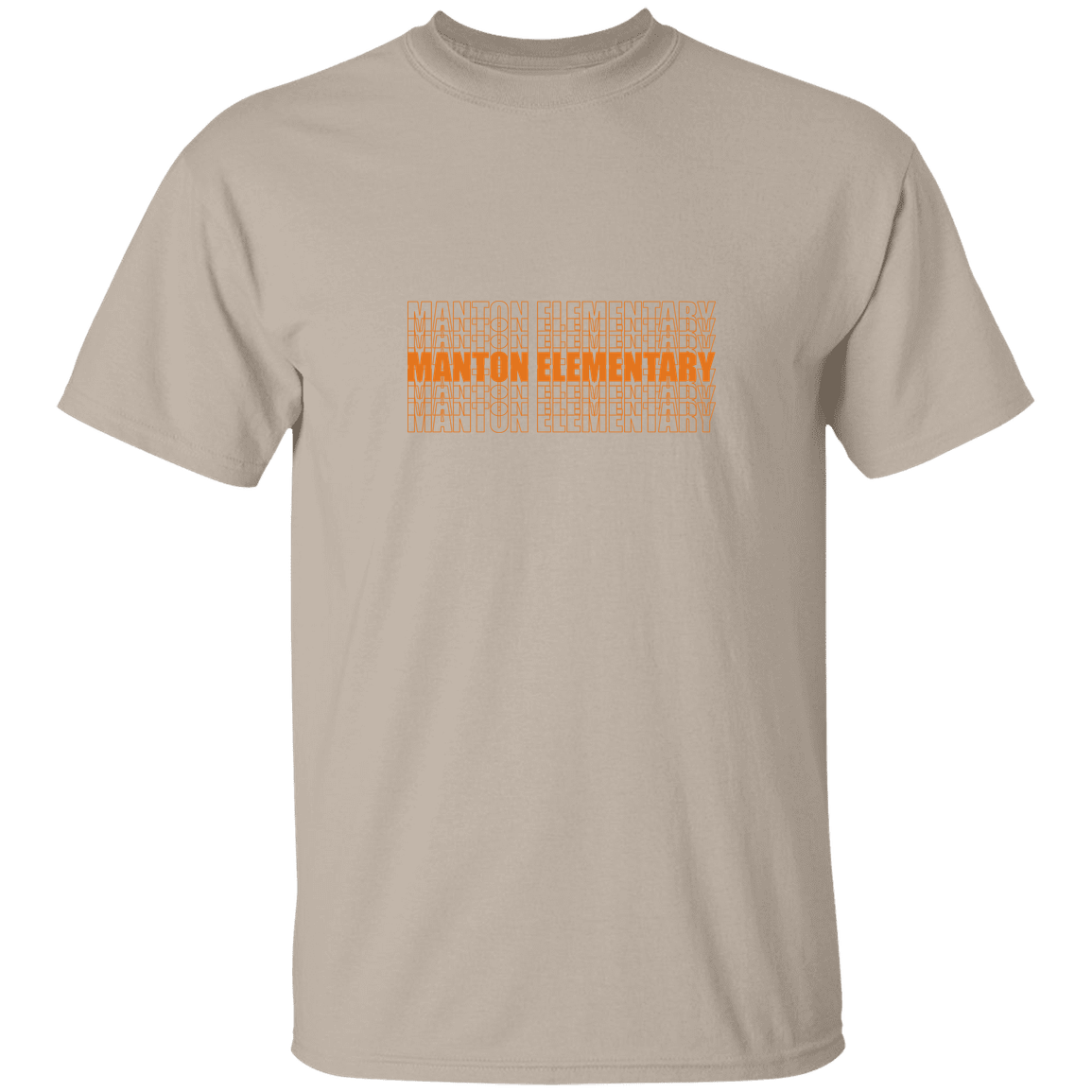 manton-stacked-echo-gildan-5-3-oz-t-shirt — Sand — Front — source sha256 9ecb78915d9f4aabc78b11679fe4bb6b72522c08df0f328f3d6838d275721319 — Color position 1