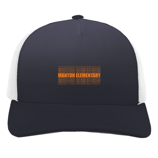 manton-stacked-echo-pacific-headwear-5-panel-trucker-snapback-cap — Navy/White — Front — source sha256 a88ed1df61e32b6959b2a8fb7d965d979eebeb00d40b152e308b658d185c45ad — Color position 1