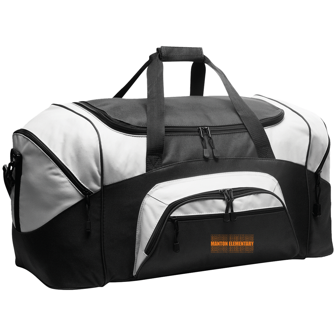 manton-stacked-echo-port-company-sport-duffel — Black/Gray — Front — source sha256 ad654b835089bff83bf5613fee0730433f4442ecd33c15e6cd4b174a6c2d1273 — Color position 1