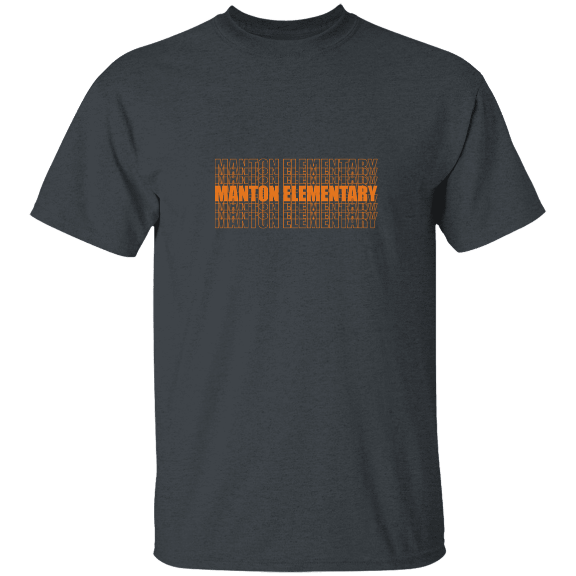 manton-stacked-echo-gildan-youth-5-3-oz-100-cotton-t-shirt — Dark Heather — Front — source sha256 b9803c6b1ead5c2d11d4bfe1c8861a94ff963248a6bcd6724cb6b35b73500cb1 — Color position 4