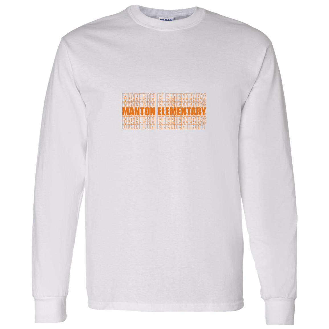 manton-stacked-echo-gildan-ls-t-shirt-5-3-oz — White — Front — source sha256 bcb62ed051e0a2fd78879136dcaea90414d4e6e41f63356807b037598ac38692 — Color position 3