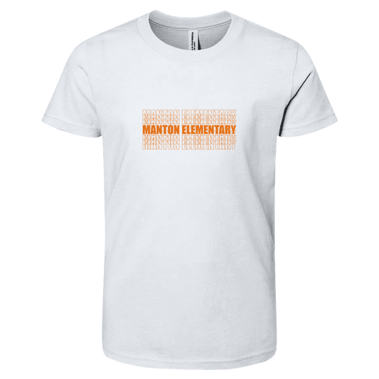 manton-stacked-echo-bella-canvas-kids-short-sleeve-t-shirt — White — Front — source sha256 bf5bbddf964d1640405efc2d0004146c10efebc84c4c78ec641367dc127a6cd4 — Color position 1