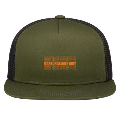 manton-stacked-echo-pacific-headwear-d-series-5-panel-trucker-snapback-cap — Moss/Light Charcoal — Front — source sha256 c311936e9e51bdacf421344289e5d399b4044776918c130f71ae060448002129 — Color position 6