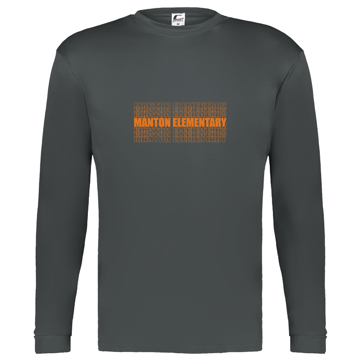 manton-stacked-echo-c2-kids-performance-long-sleeve-tee — Graphite — Front — source sha256 c55645f608bef4243fc4283cbac5d363643b0f4c17e8b694a29b5c68af1eef76 — Color position 2