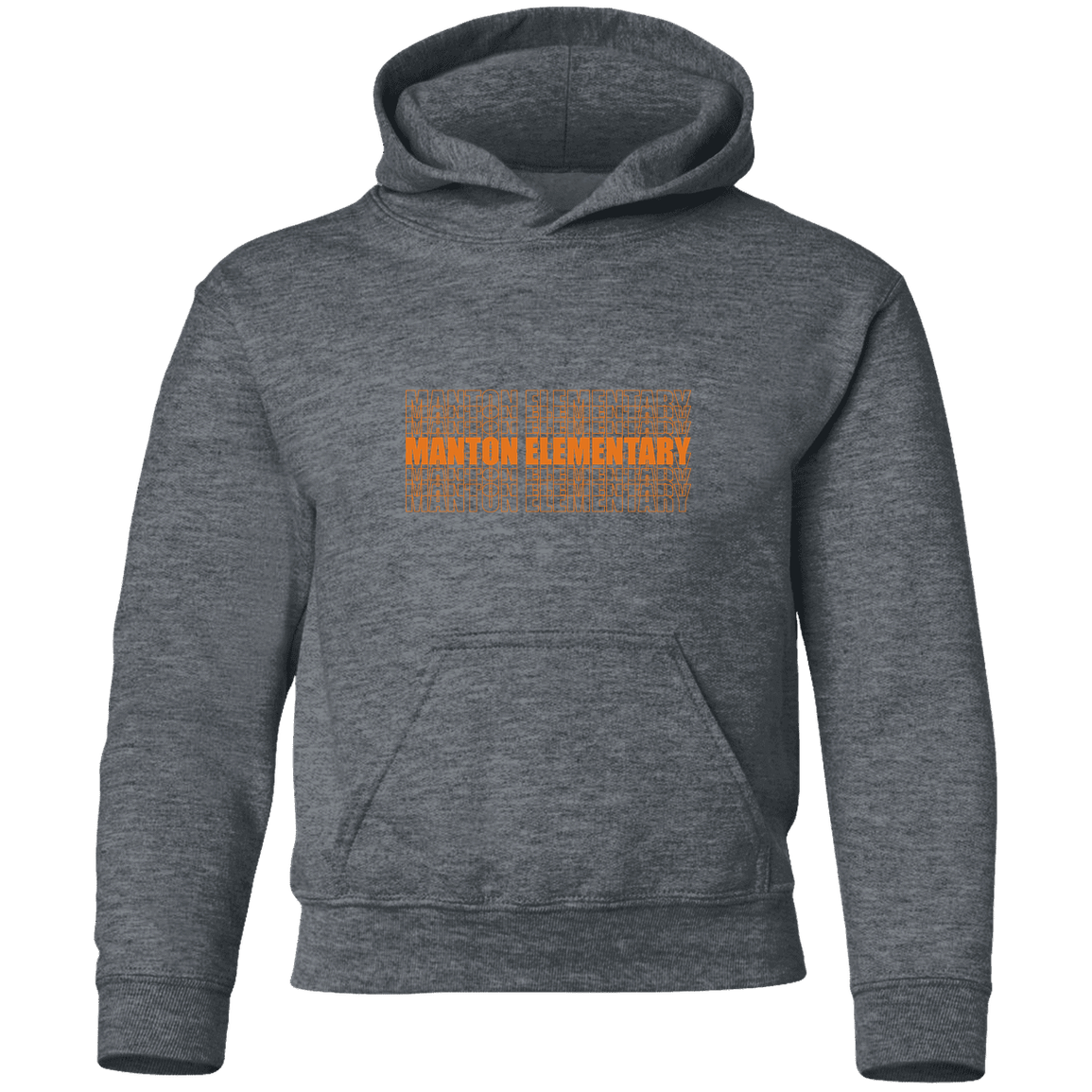manton-stacked-echo-gildan-youth-pullover-hoodie — Dark Heather — Front — source sha256 cf795712fb443dff30bd68d7109a3b33b4411ad92c1cac3d0b558f7af238b843 — Color position 4