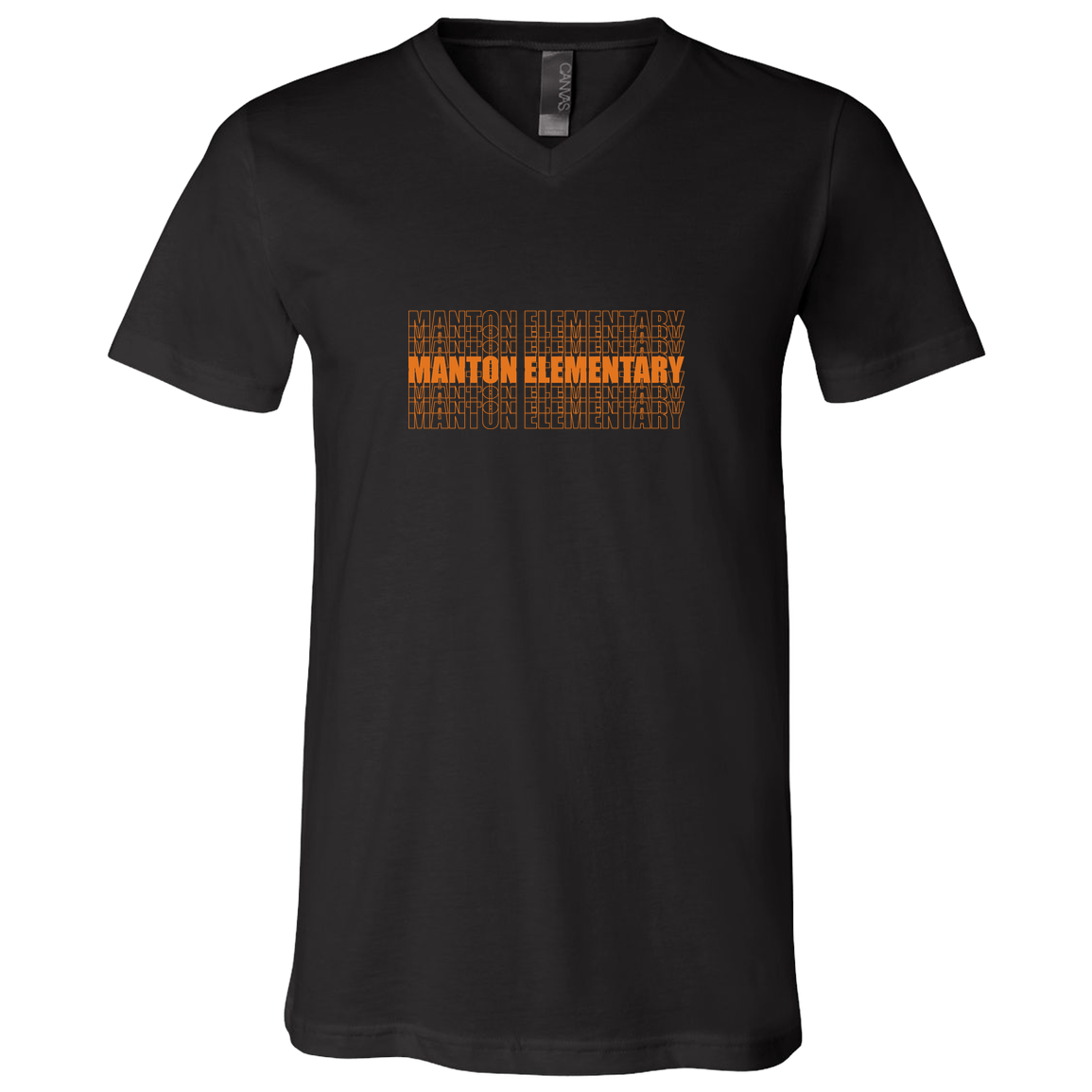 manton-stacked-echo-bella-canvas-unisex-jersey-ss-v-neck-t-shirt — Black — Front — source sha256 e50355caeaeed18ef544af9018285c332f2cbaa6e88ba74dedef9c8ee3c26ae0 — Color position 2