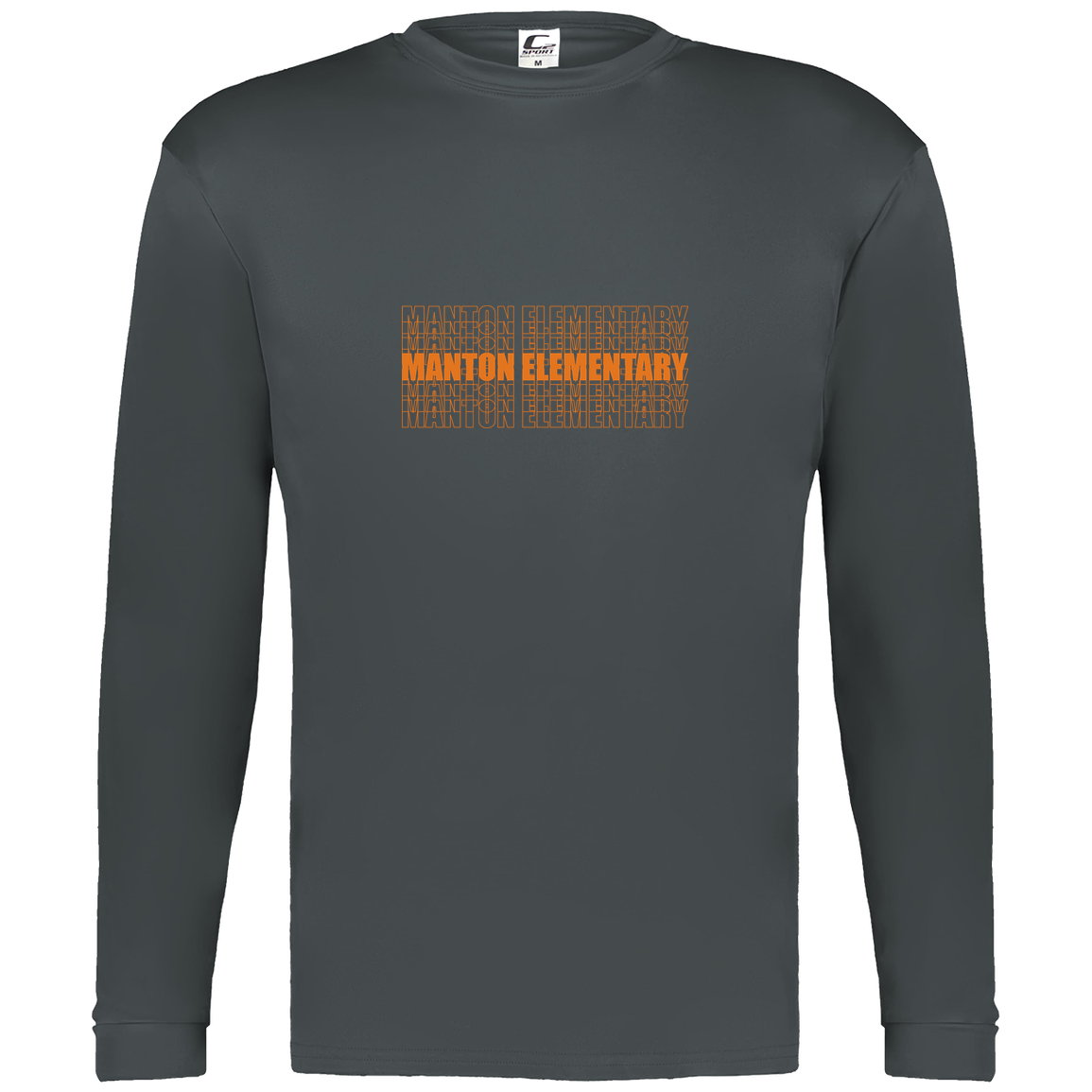 manton-stacked-echo-c2-mens-performance-long-sleeve-tee — Graphite — Front — source sha256 f148f65a0cd20c396c77e3df875cbdcead00cae577d430e34a2956626d1e01af — Color position 2