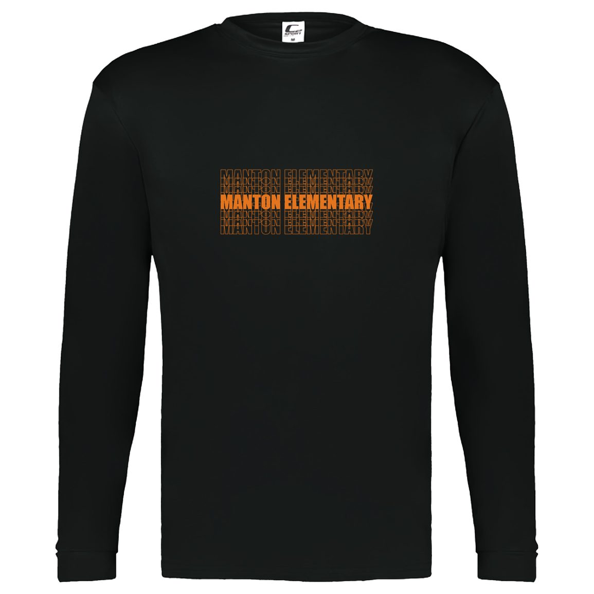 manton-stacked-echo-c2-kids-performance-long-sleeve-tee — Black — Front — source sha256 f193f4a15222862a47132297326944c06eb6052ee1ff5aa8d47b9e5973c90021 — Color position 1