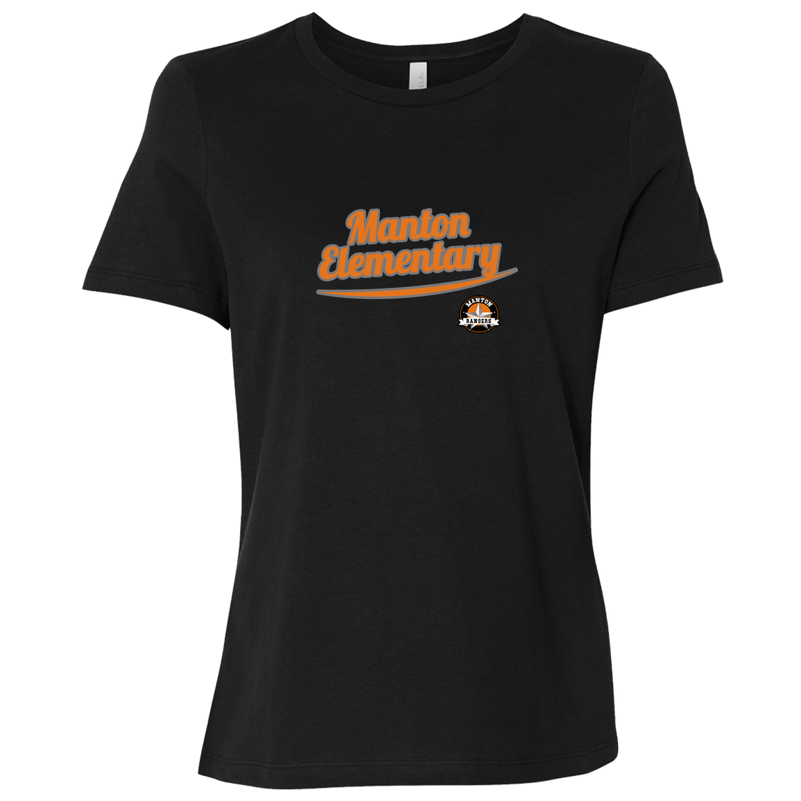 manton-vintage-script-bella-canvas-ladies-relaxed-jersey-short-sleeve-t-shirt — Black — Front — source sha256 05bad2371833e7b1999a8d0ca2c6727000ed47daa8f22ed2697cbbccc82e0da6 — Color position 5