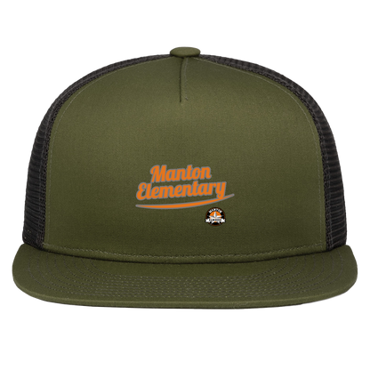 manton-vintage-script-pacific-headwear-d-series-5-panel-trucker-snapback-cap — Moss/Light Charcoal — Front — source sha256 05d5680813eef8b1ffdba610cc6c747607de263757cf1eff55eab50c10b3757f — Color position 6