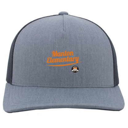 manton-vintage-script-pacific-headwear-5-panel-trucker-snapback-cap — Heather Grey/Light Charcoal — Front — source sha256 281bb9b65bb14d6fc31dc6698e32d9a5165232d4479583e67ad746974ea913ad — Color position 2