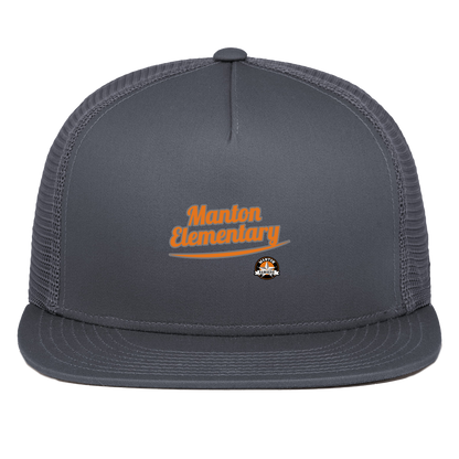 manton-vintage-script-pacific-headwear-d-series-5-panel-trucker-snapback-cap — Graphite — Front — source sha256 2d379b5624d25e656d662f68826e636c5a207a2de57497c372b03be94f8f3f3f — Color position 3