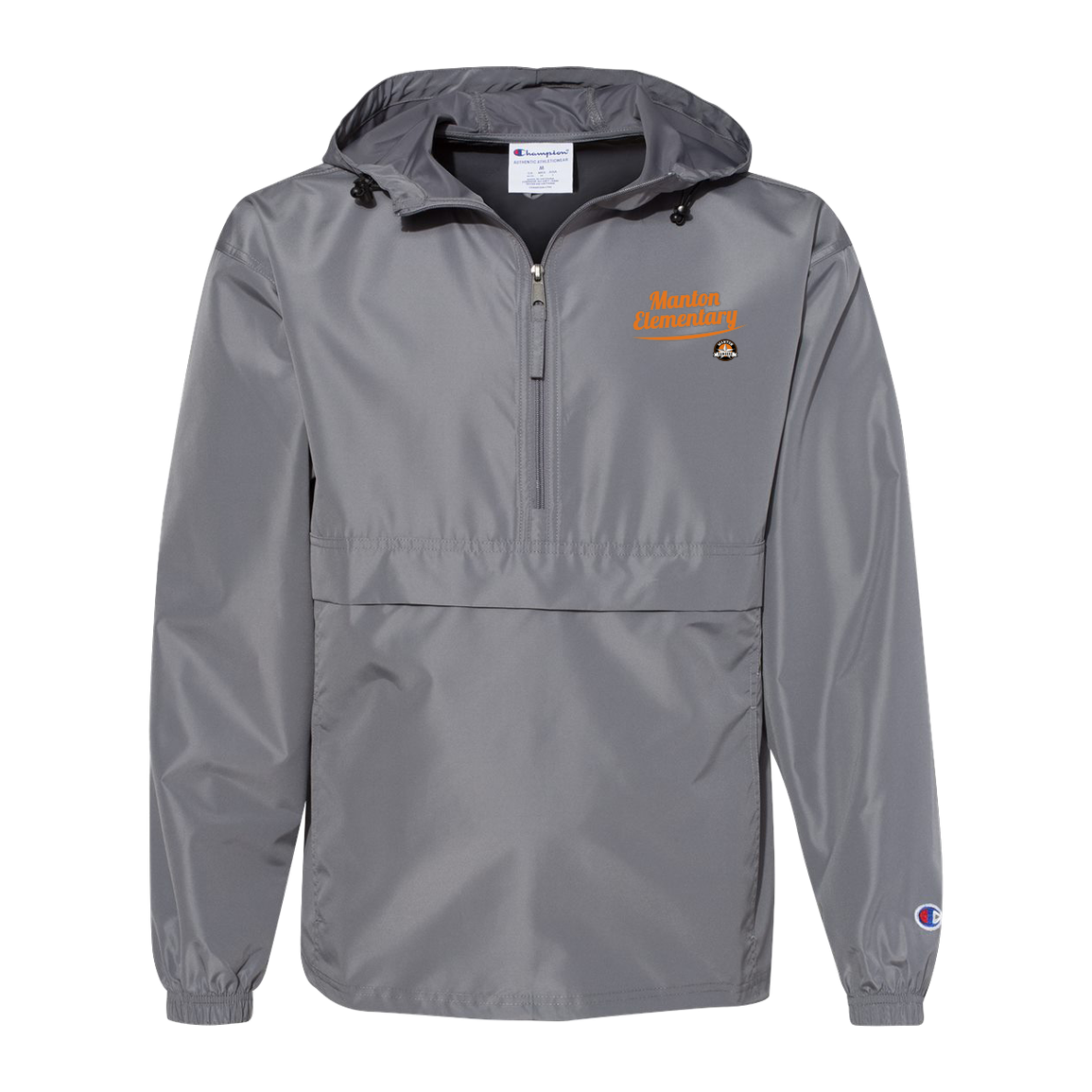 manton-vintage-script-champion-unisex-packable-anorak-jacket — Graphite — Front — source sha256 3fbc814cbbfa312d8d455db356d798c848d39ff391e26096e2c1a011c43552eb — Color position 2