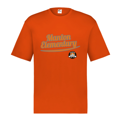 manton-vintage-script-c2-mens-performance-short-sleeve-tee — Orange — Front — source sha256 4fb88d4d5eaec90a65ac02536f6864243287816003c9b85558b4bd4a2f365011 — Color position 5