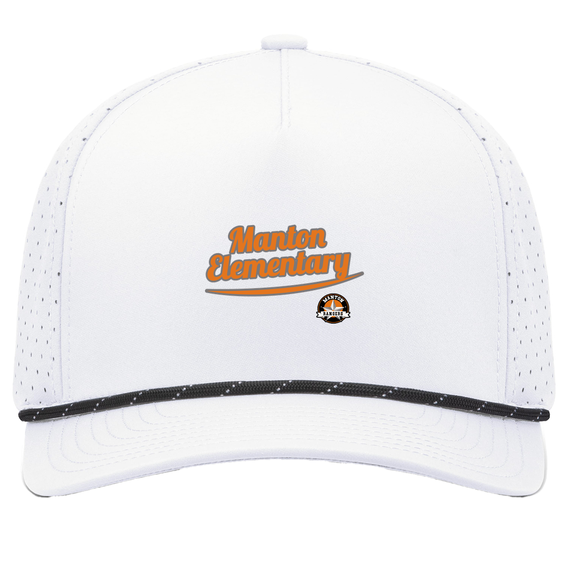 manton-vintage-script-pacific-headwear-weekender-perforated-snapback-cap — White/Black — Front — source sha256 507dd654aee340ac0534761da6d13fa0b2d4ab3de6bbb09c89282d5280533b9a — Color position 7