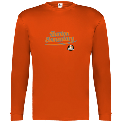 manton-vintage-script-c2-mens-performance-long-sleeve-tee — Orange — Front — source sha256 52bd358e21f7388caf2f85a89395cd55d26e81d77a92b09f4ae64fffffb104f0 — Color position 5
