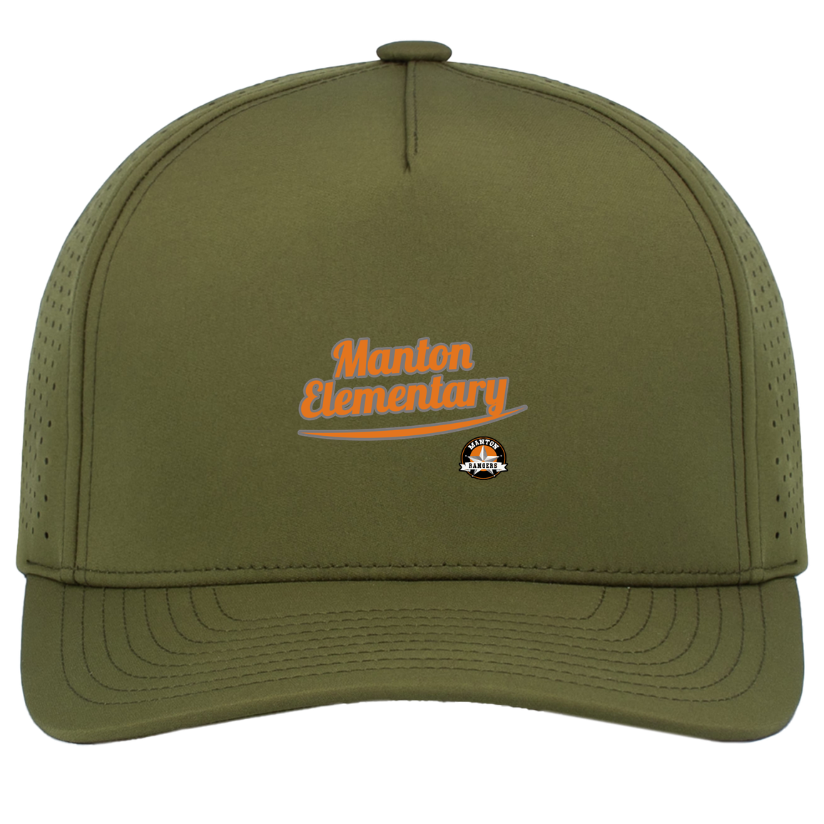 manton-vintage-script-pacific-headwear-weekender-perforated-snapback-cap — Moss — Front — source sha256 6e62a62fb43e47d4f363bcadae1f4fc1c6a3e39879077223d26dd6ce96ce7f8f — Color position 9