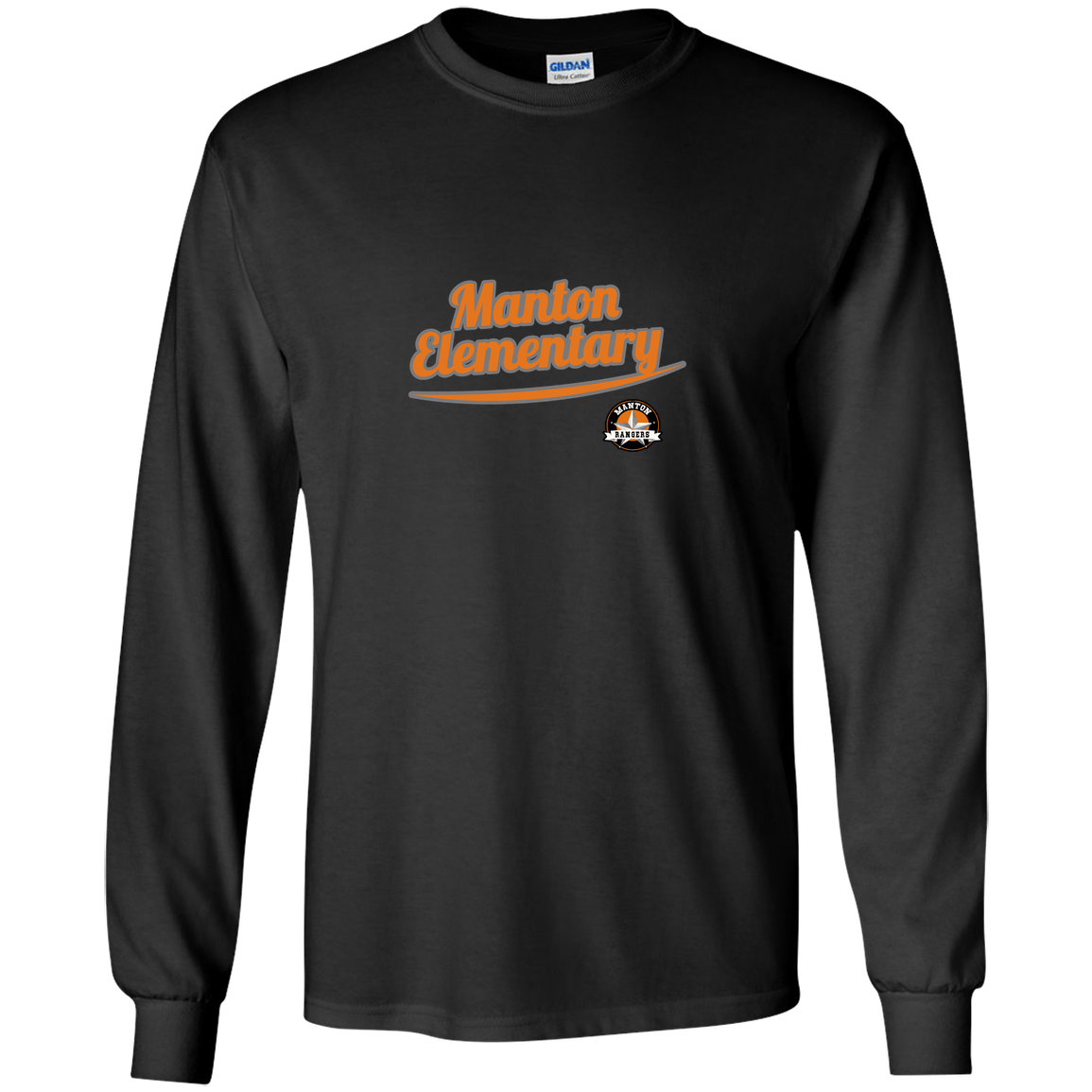 manton-vintage-script-gildan-youth-ls-t-shirt — Black — Front — source sha256 7b7c43394275cdba2eeaff36c97d6ec6a6603101cdba3b6ade3bd28d5fabfaf9 — Color position 3
