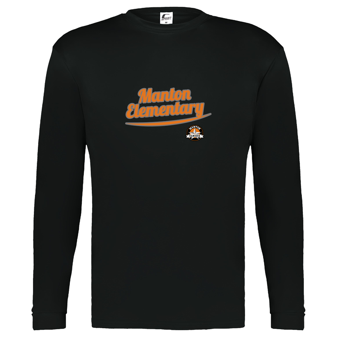 manton-vintage-script-c2-kids-performance-long-sleeve-tee — Black — Front — source sha256 9513113d063d4753e3f53ea9fb9185203624ba1d292eaa673dbf113776d78e6f — Color position 1