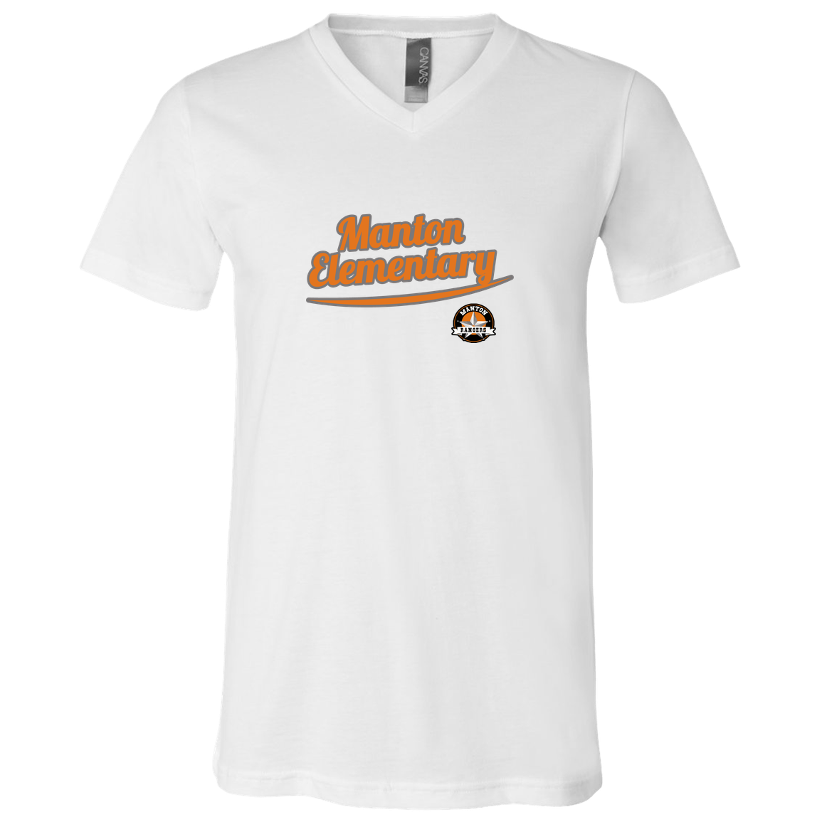 manton-vintage-script-bella-canvas-unisex-jersey-ss-v-neck-t-shirt — White — Front — source sha256 985a5d39b3a1cfeaf6321c77bc65ee44f9e9dbf7ad850741ed8e33c78d8c284a — Color position 1