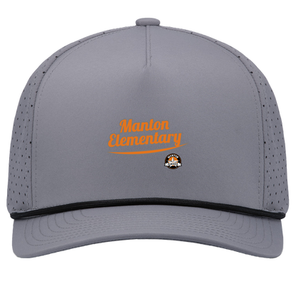 manton-vintage-script-pacific-headwear-weekender-perforated-snapback-cap — Graphite/Black — Front — source sha256 c39ea3f28db5f9a0b2545392635636e2f694ae7c3651d66e92f2195d28c8cd90 — Color position 3