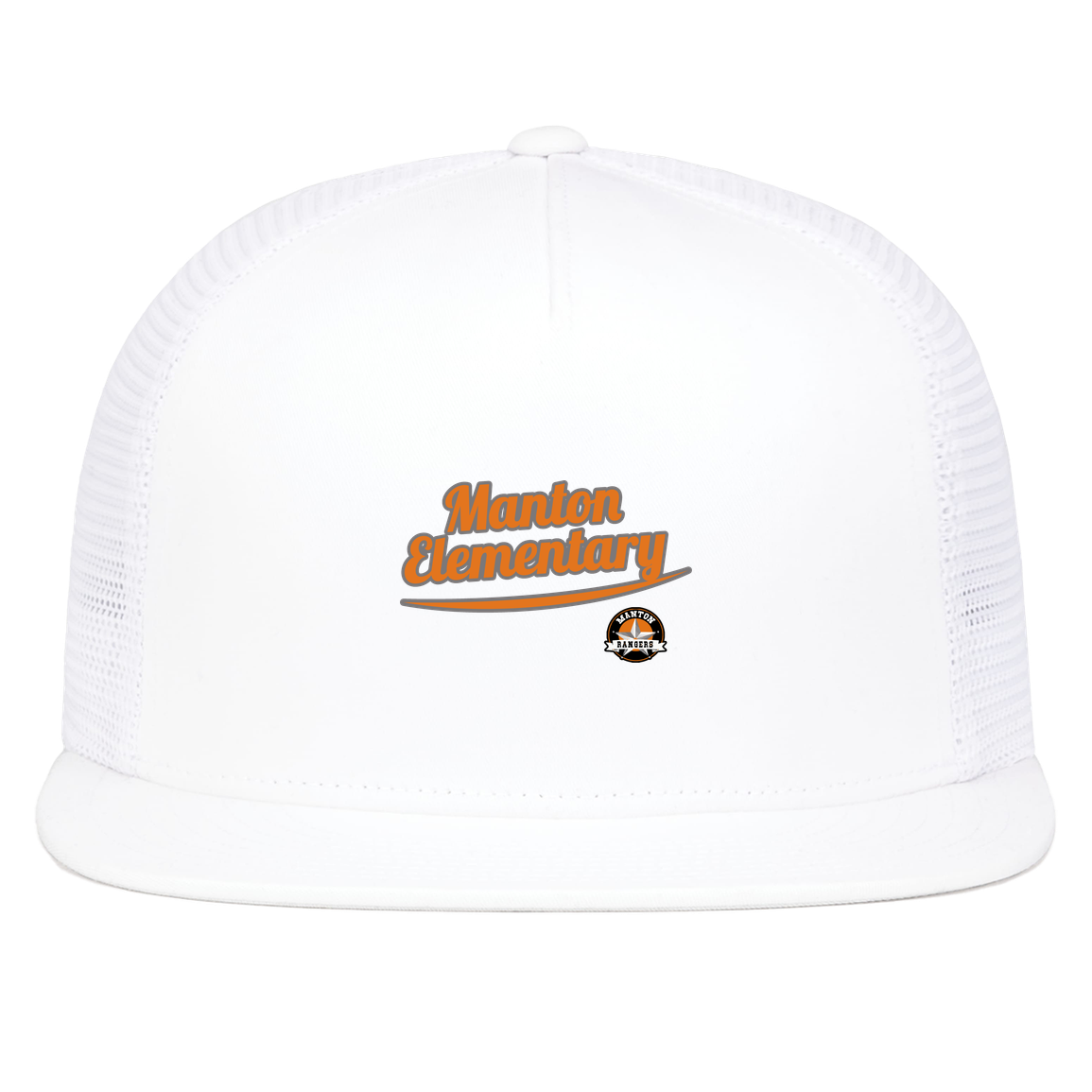 manton-vintage-script-pacific-headwear-d-series-5-panel-trucker-snapback-cap — White — Front — source sha256 d8783cafdfe75239a3fc2f67867ce4446bb9489ea1d9ff97edde6fcf6df57fa2 — Color position 5