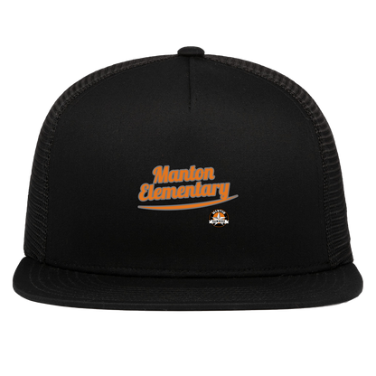 manton-vintage-script-pacific-headwear-d-series-5-panel-trucker-snapback-cap — Black — Front — source sha256 df00d06356da481f99fd2cfcf425c7c56e0cf7a87d28cda011fc029481667df9 — Color position 1