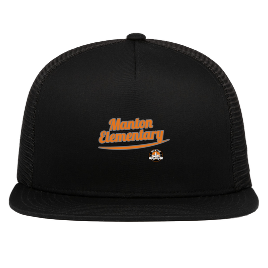 manton-vintage-script-pacific-headwear-d-series-5-panel-trucker-snapback-cap — Black — Front — source sha256 df00d06356da481f99fd2cfcf425c7c56e0cf7a87d28cda011fc029481667df9 — Color position 1