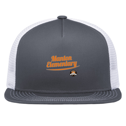 manton-vintage-script-pacific-headwear-d-series-5-panel-trucker-snapback-cap — Graphite/White — Front — source sha256 ed40e841b745a038930f58d6279f7cf1a0b8f1d795d5f778786894c42bde331e — Color position 4