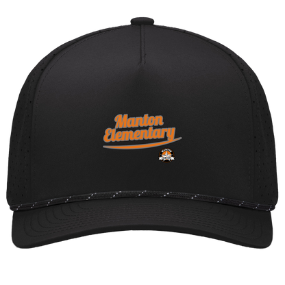 manton-vintage-script-pacific-headwear-weekender-perforated-snapback-cap — Black/Black — Front — source sha256 ee5d419548acd2c5cc13be53136e08470c8ef414d5a4bb753a0d6fae6d36f1b9 — Color position 1