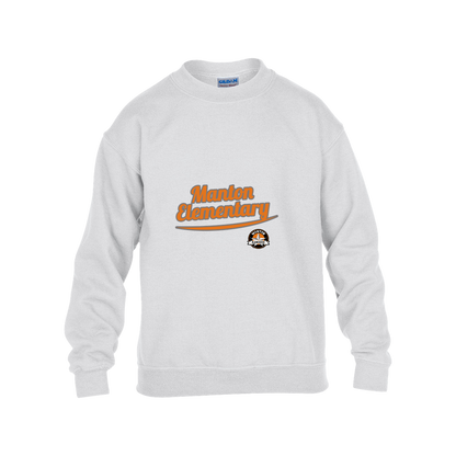 manton-vintage-script-gildan-kids-heavy-blend-fleece-crew — White — Front — source sha256 fa818eed854465719305bdd9440b61591a23fae7c82ca026a10b9946a0d34984 — Color position 4