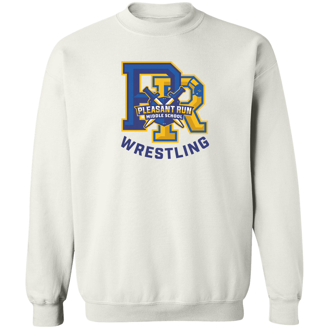 pleasant-run-team-monogram-gildan-crewneck-pullover-sweatshirt — White — Front — source sha256 4a4d5b8ab8ae4b335dea21ce6d04f508bf082f322a605722a900a884d38dba50 — Color position 1