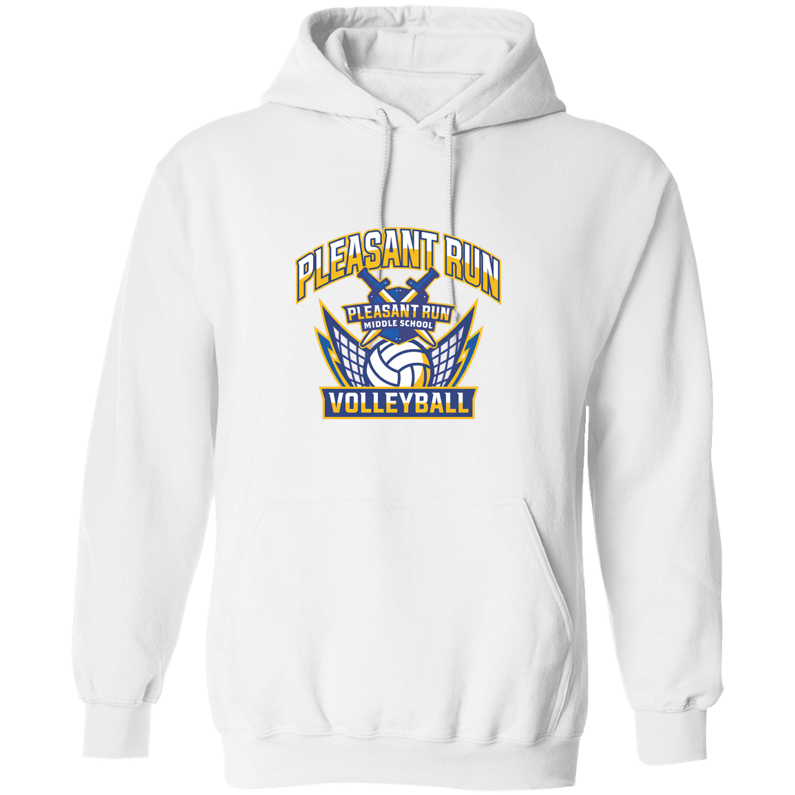 pleasant-run-varsity-arch-gildan-pullover-hoodie — White — Front — source sha256 3db7cdbbec7599565a9b766782f1f64d247d1d25b514acf53416c50f800eb8eb — Color position 1