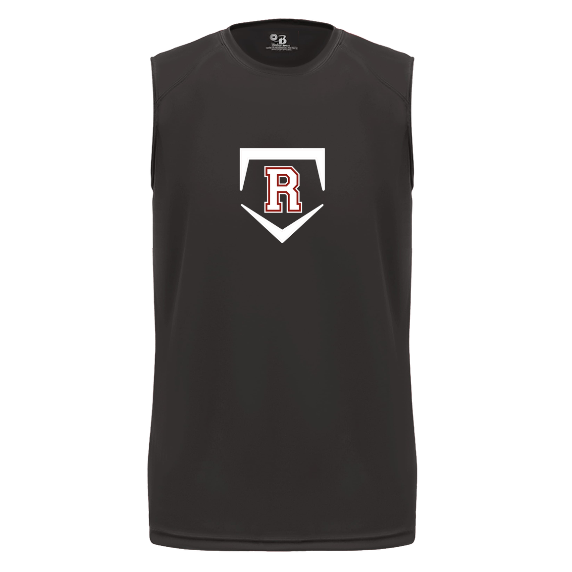 rally-softball-rally-base-original-white-badger-b-core-sleeveless-performance-tee — Black — Front — source sha256 03d7a7804ddd010a4d71a1dab796acf42ca0ebd208e73d74ebbe7a757b42cfb9 — Color position 1