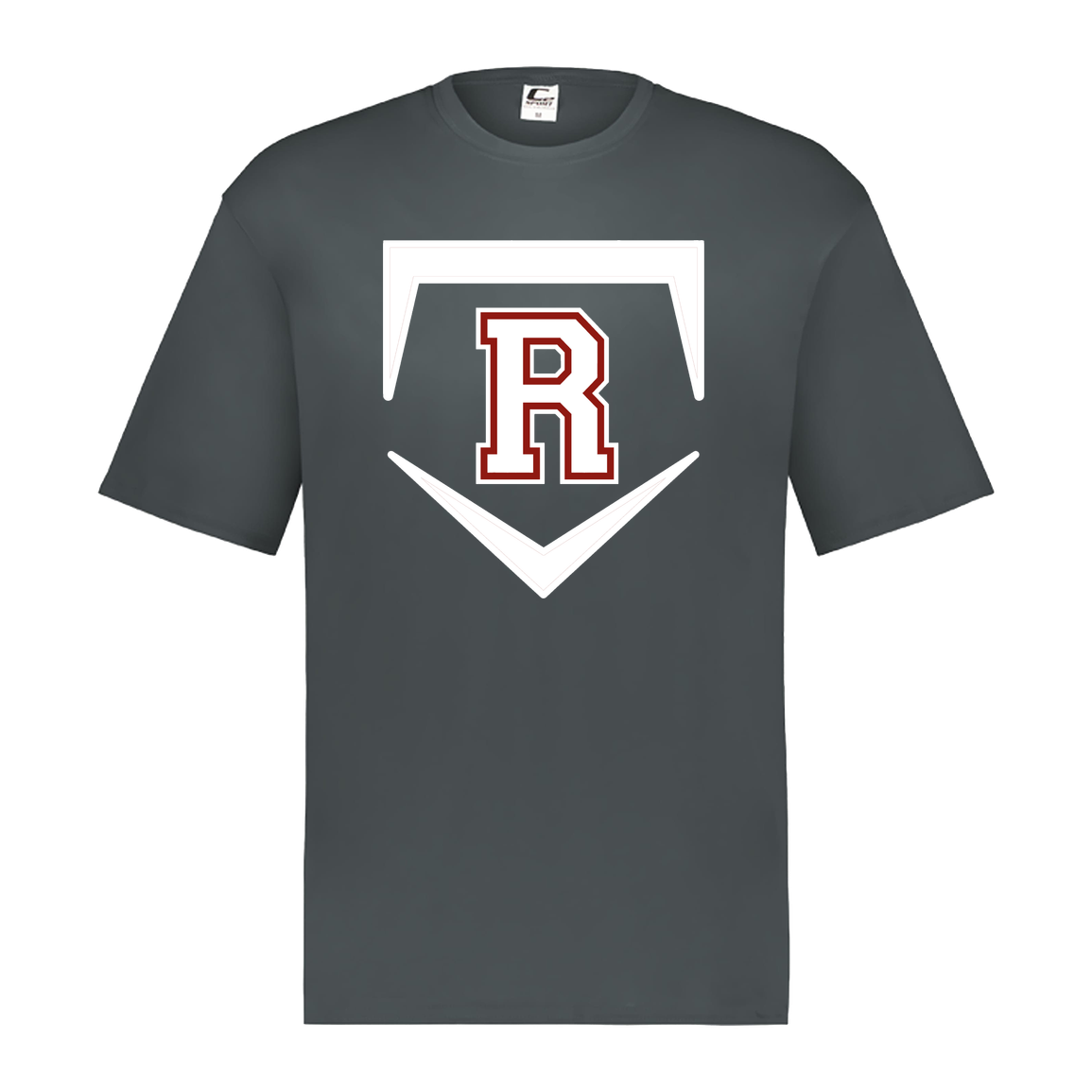 rally-softball-rally-base-original-white-c2-mens-performance-short-sleeve-tee — Graphite — Front — source sha256 2587b3ce4a7294e801ff47c890d1e95633c943b52398788cf535a70e863a0010 — Color position 2